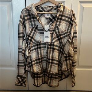 BDG Black and Cream Plaid Shirt